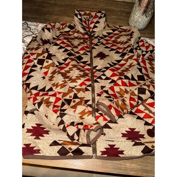 Without Walls Aztec Southwestern Print Fleece Zip Up Jacket Small - Picture 3 of 8